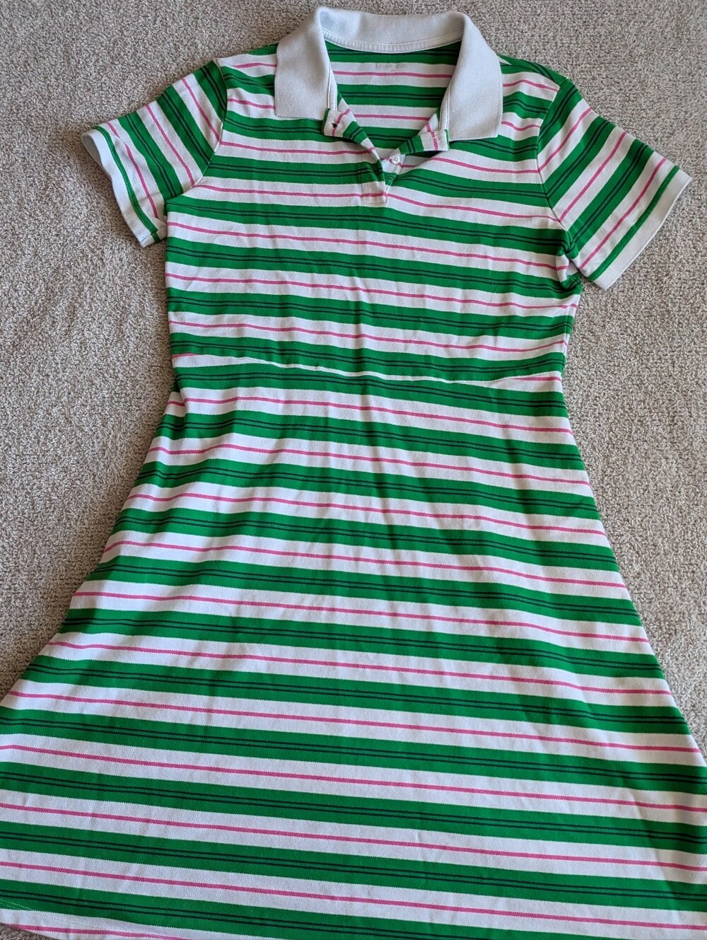 🌼B2G1🌼 Lands' End Green, White, & Pink Striped Knee Length Polo Dress